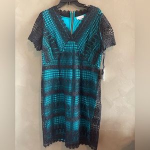 NWT Calvin Klein blue and black lace dress Size 14